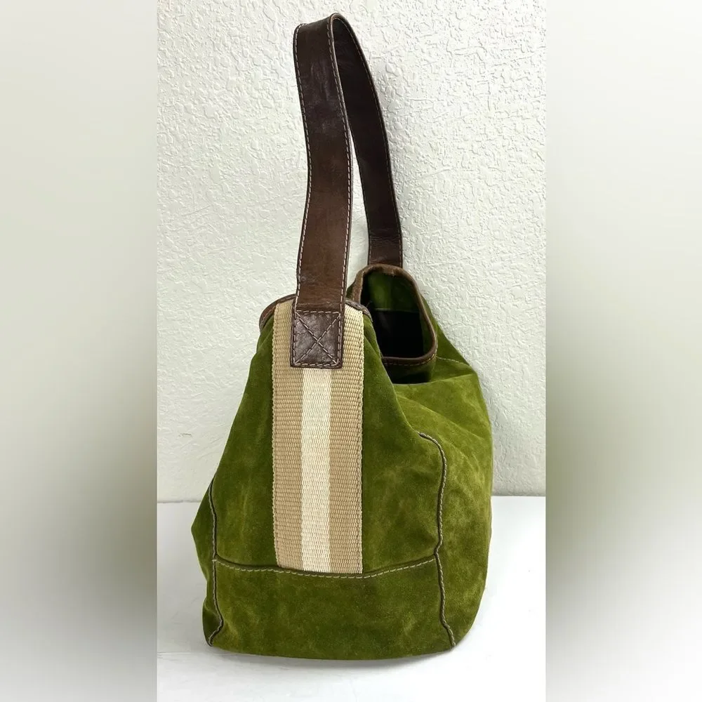 Vintage Ruehl No. 925 Green Suede and Brown Leather Tote